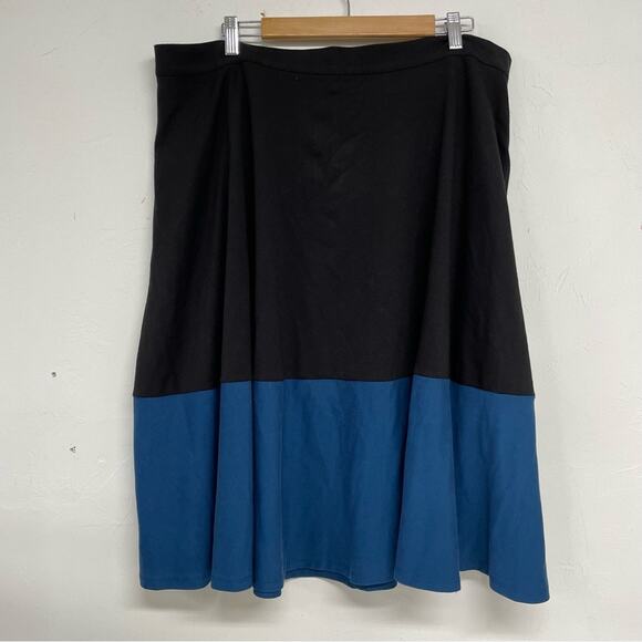 Eloquii Black & Blue Colorblock A Line Skirt Womens 22 Preppy Casual Modest - Picture 1 of 7